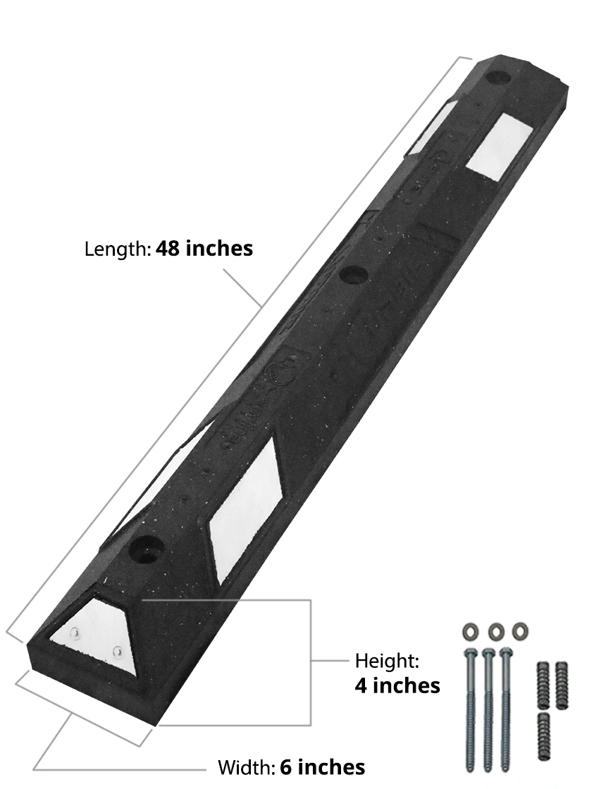 4\u0027 Black \u0026 White Recycled Rubber Parking Block w/ Three Lag Bolts \u0026 Anchors
