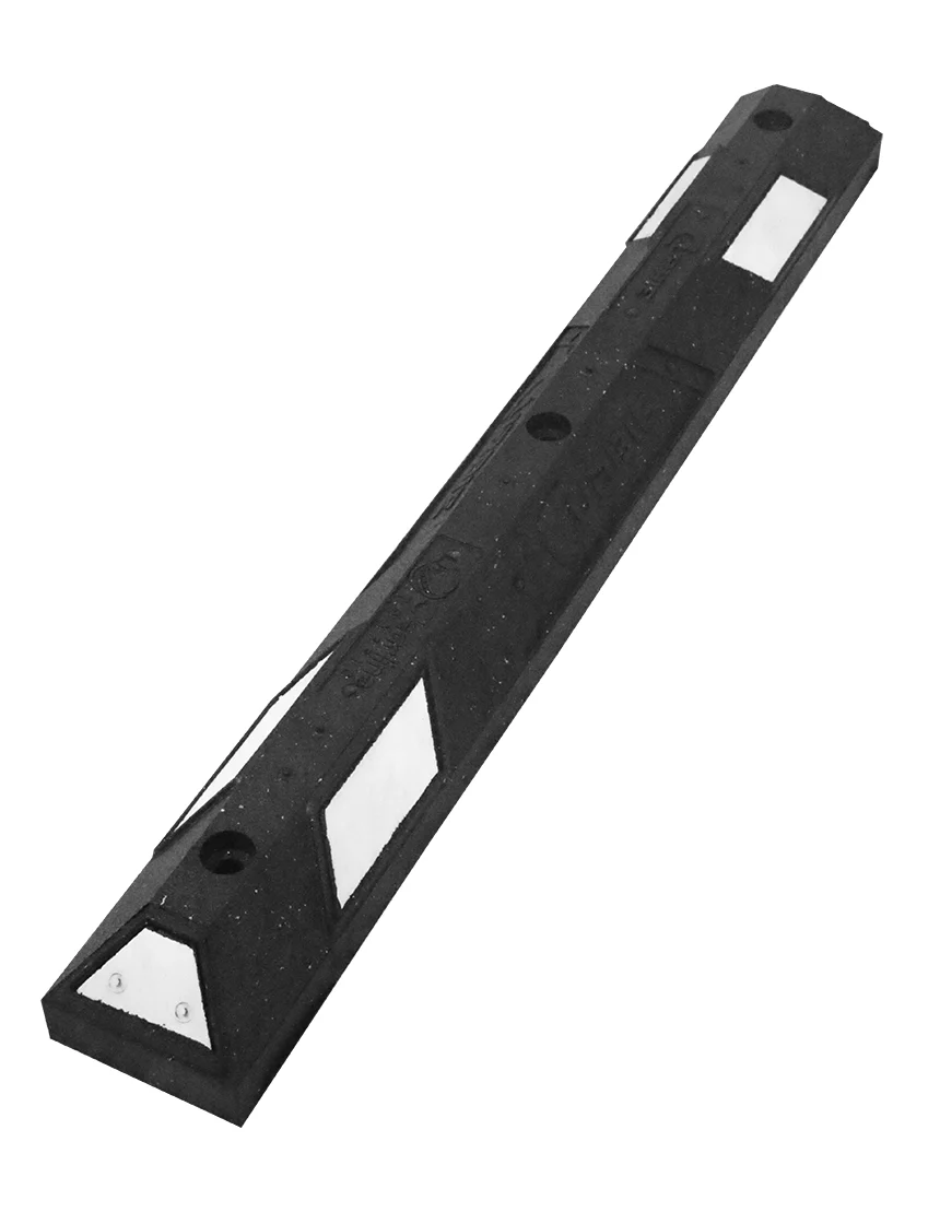 4\u0027 Black \u0026 White Recycled Rubber Parking Block w/ Three 14\" Rebar Spikes