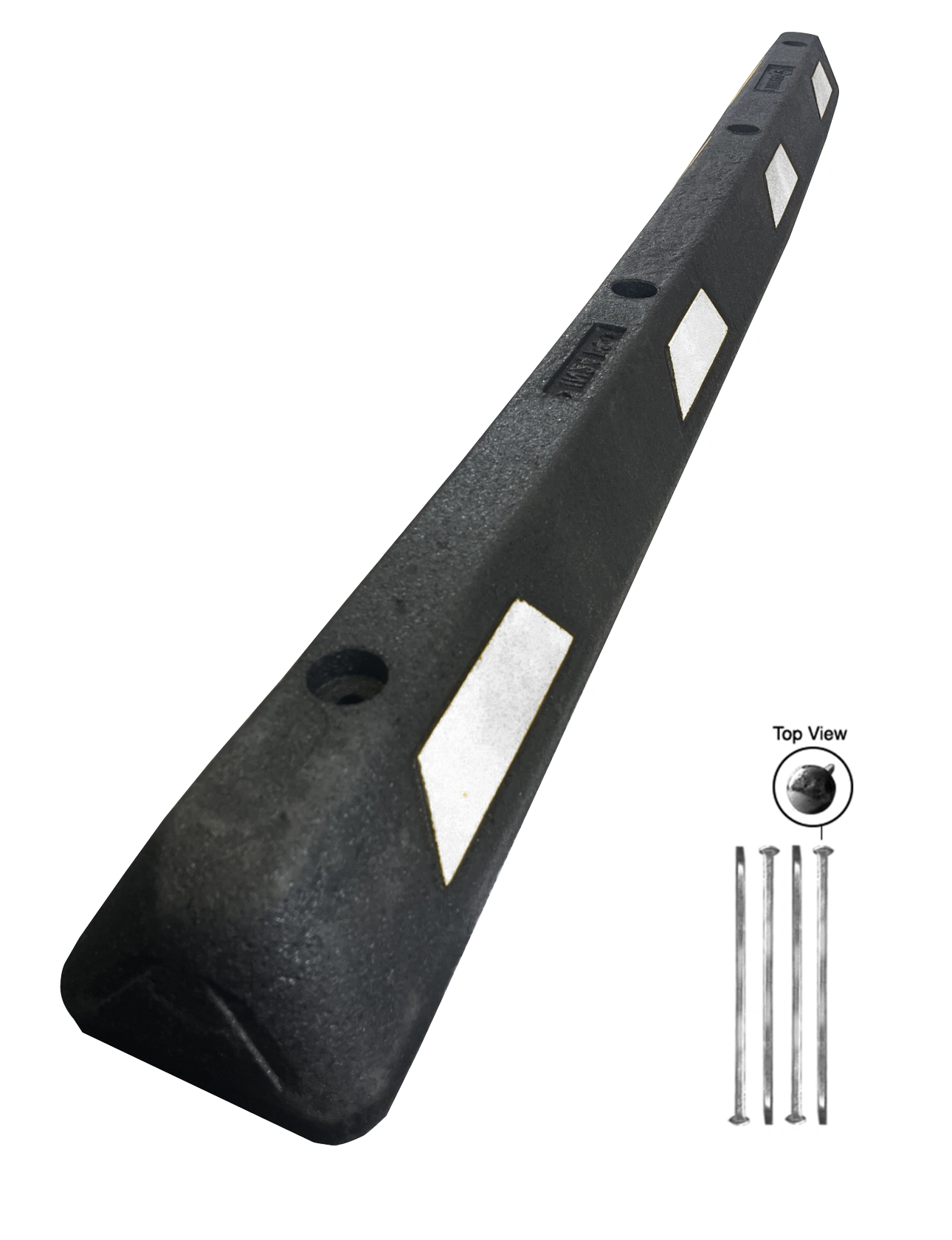 6\u0027 Black \u0026 White Plasticade Recycled Rubber Parking Block with 18\" Steel Spikes
