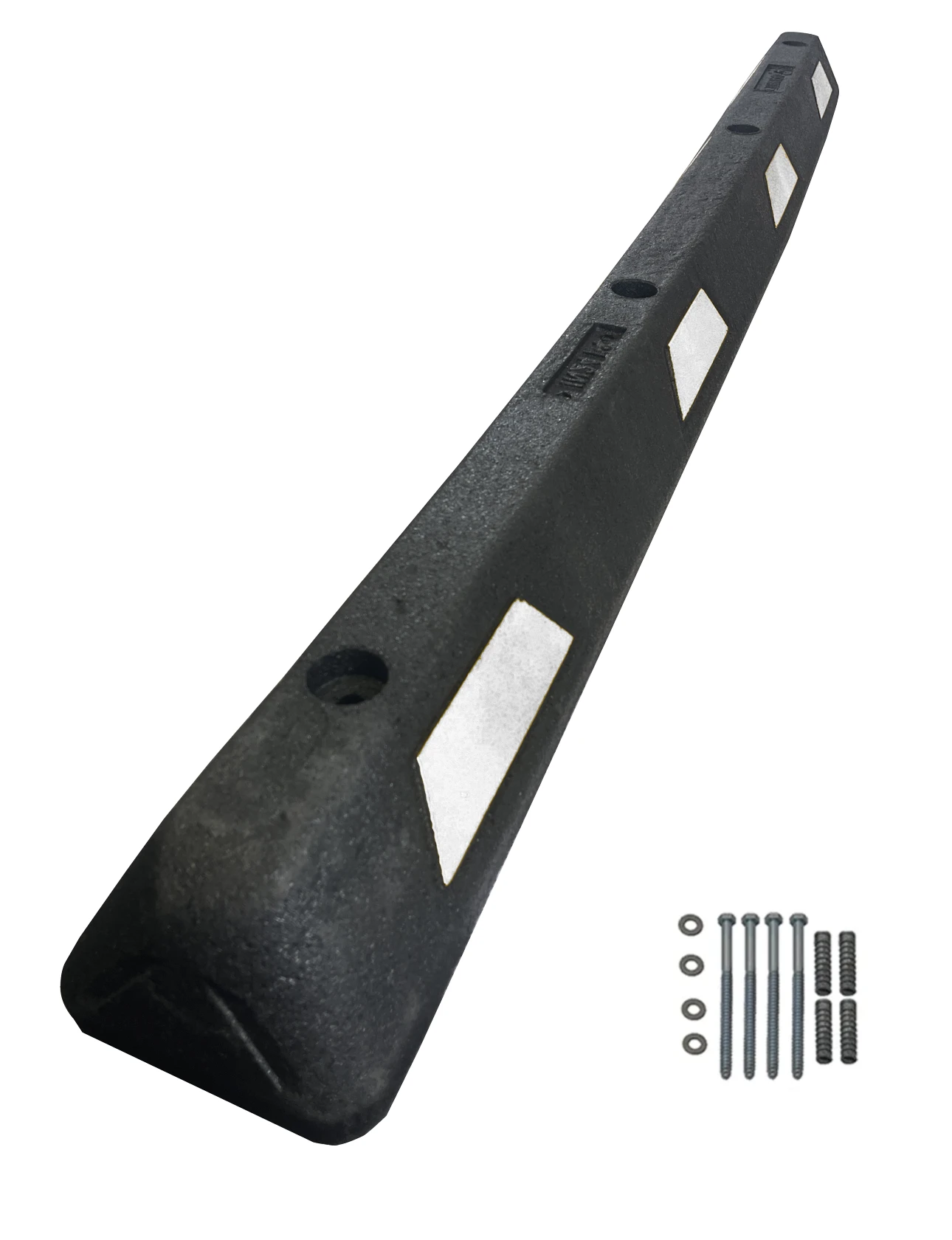 6\u0027 Black \u0026 White Plasticade Recycled Rubber Parking Block with 8\" Lag Bolts \u0026 Anchors