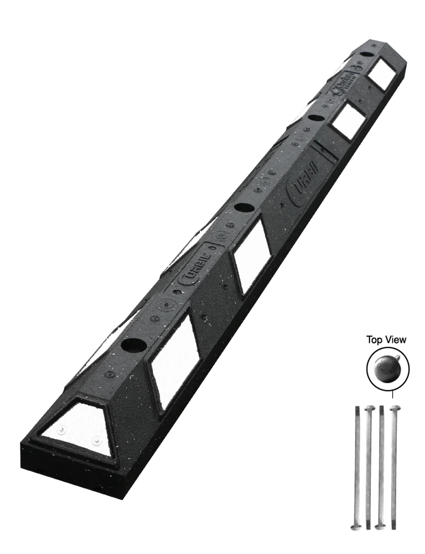 6\u0027 Black \u0026 White  \u0027Curbie\" Recycled Rubber Parking Block with Four (4) 12\" Spikes