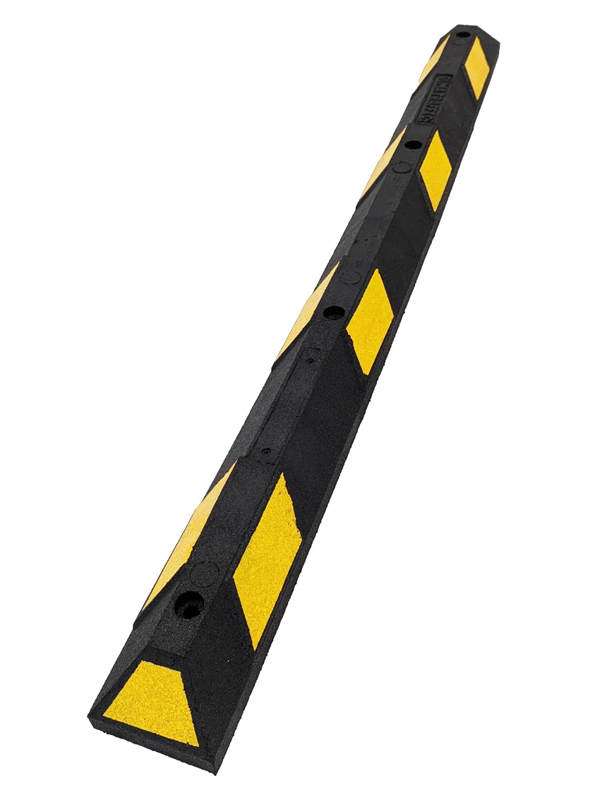 6 ft rubber parking blocks 8 in lag anchor black yellow reflective