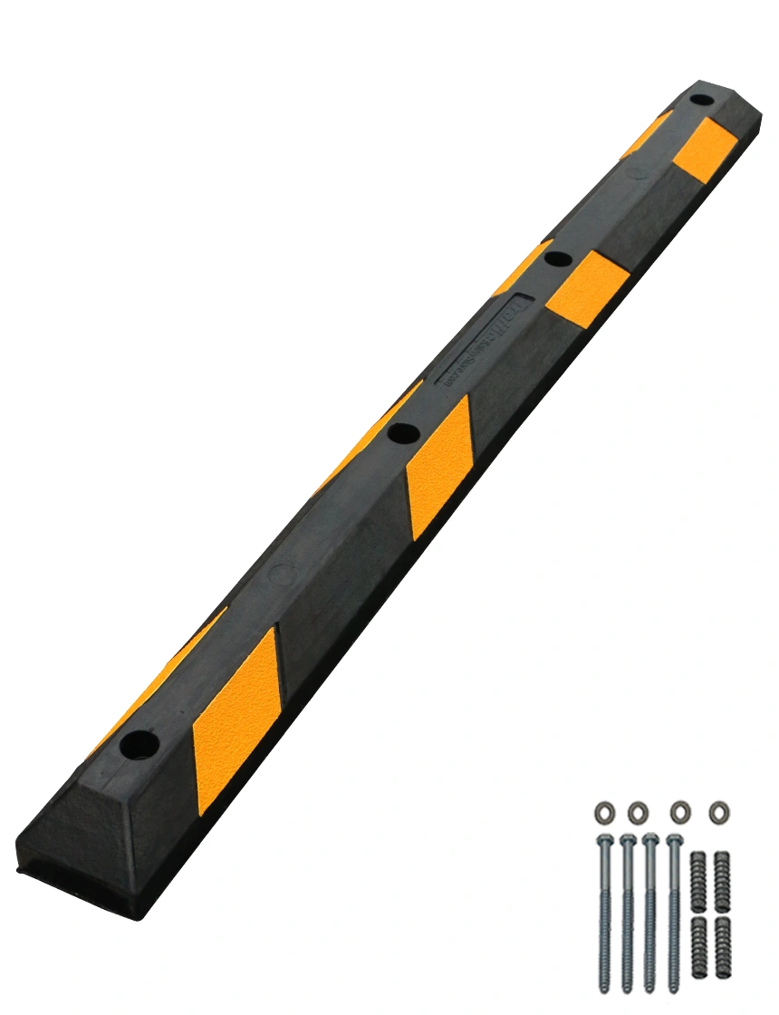 6\u0027 Yellow Low-Profile Rubber Parking Block w/Four (4) 8\" Lag \u0026 Anchor Kit