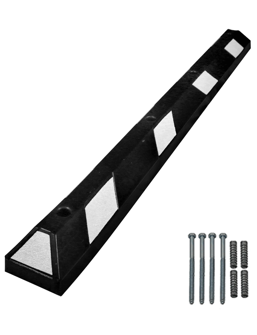 6\u0027 White Rubber Parking Block w/four 8\" Lag Bolt \u0026 Anchors