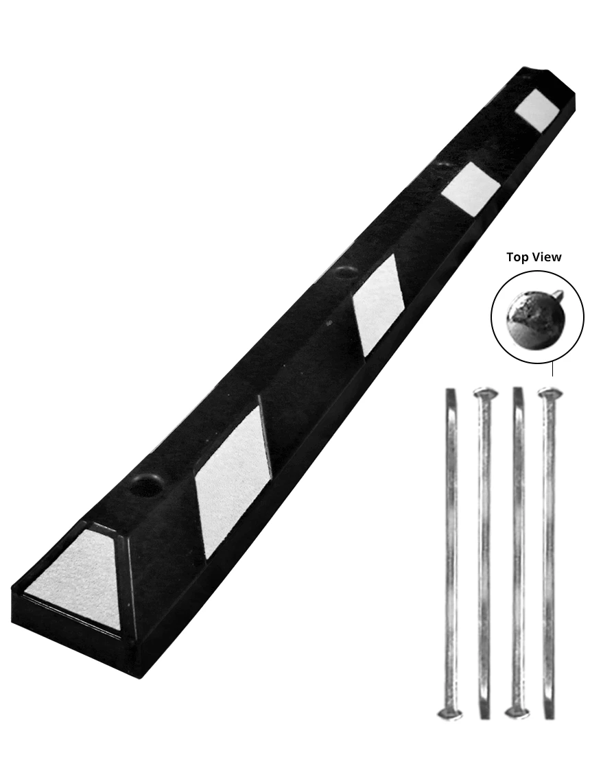 6\u0027 White Rubber Parking Block w/four 12\" Galvanized Steel Spikes