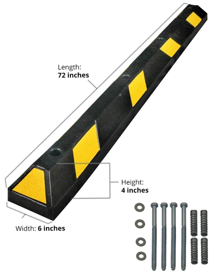 6\u0027 Yellow Rubber Parking Block w/four 8\" Lag Bolt \u0026 Anchors