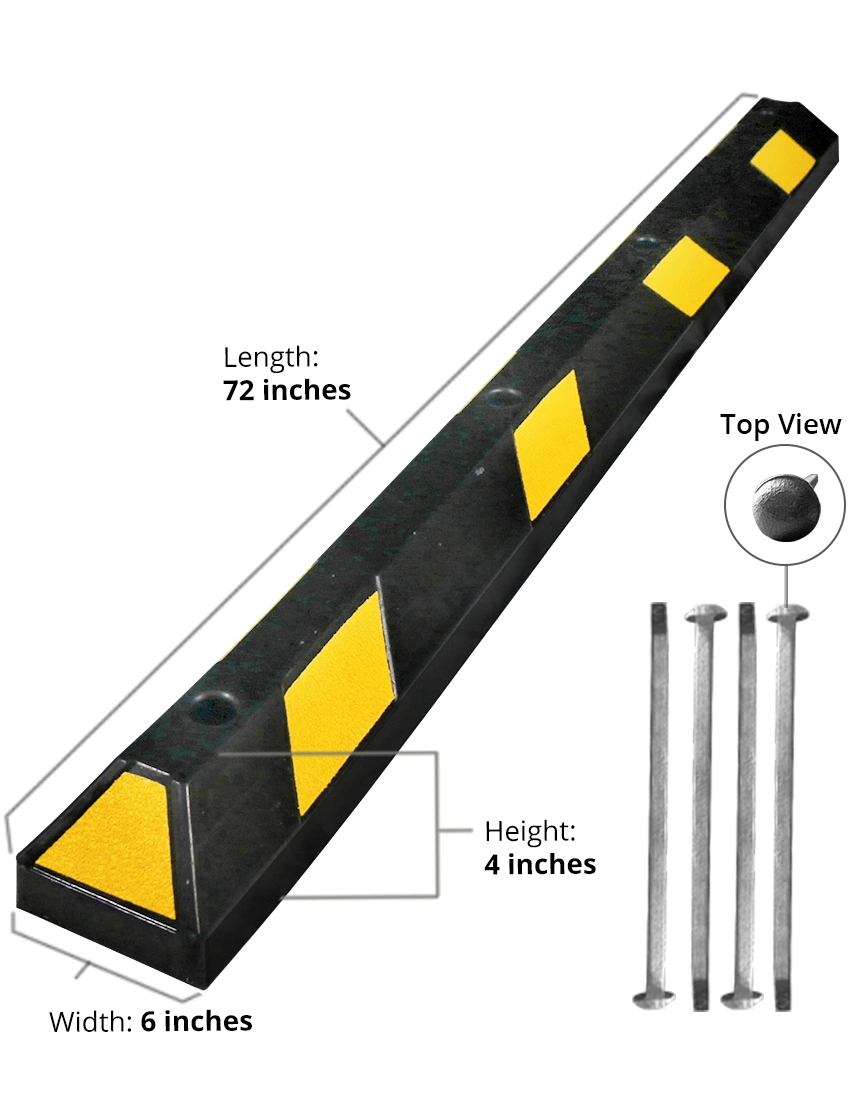 6\u0027 Yellow Rubber Parking Block w/four 12\" Galvanized Steel Spikes
