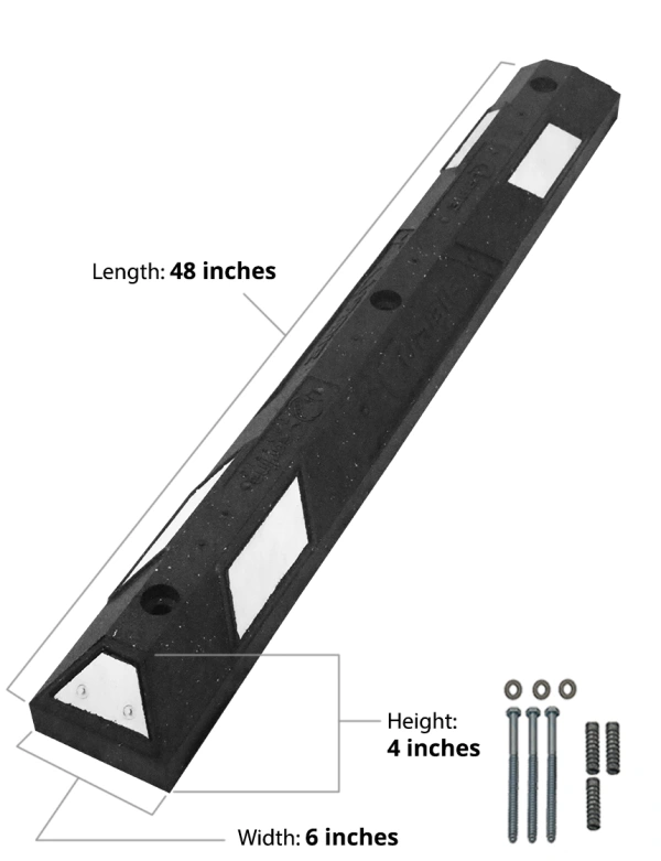4\u0027 Black \u0026 White Recycled Rubber Parking Block w/ Three Lag Bolts \u0026 Anchors