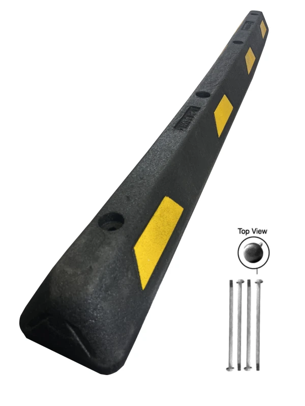 6\u0027 Black \u0026 Yellow Plasticade Recycled Rubber Parking Block with 12\" Steel Spikes