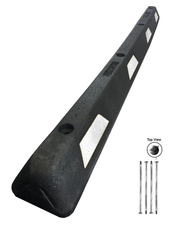 6\u0027 Black \u0026 White Plasticade Recycled Rubber Parking Block with 18\" Steel Spikes