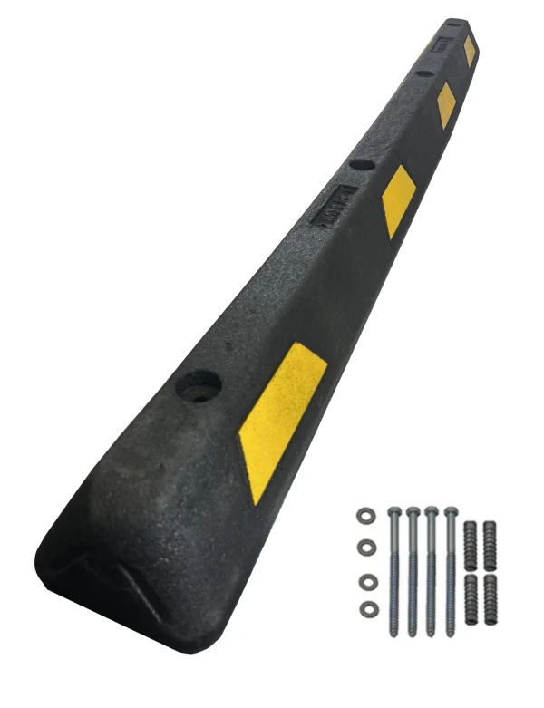 6\u0027 Black \u0026 Yellow Plasticade Recycled Rubber Parking Block with 8\" Lag Bolts \u0026 Anchors
