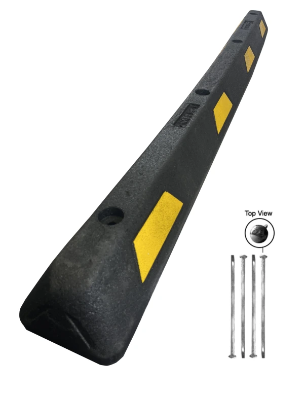 6\u0027 Black \u0026 Yellow Plasticade Recycled Rubber Parking Block with 18\" Steel Spikes