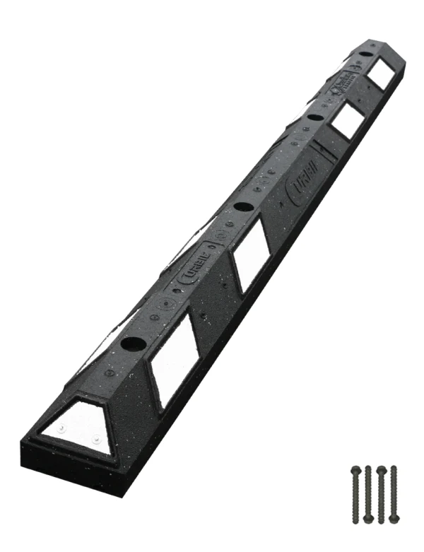 6\u0027 Black \u0026 White \u0027Curbie\" Recycled Rubber Parking Block w/Four (4) Wedge Bolt Fasteners