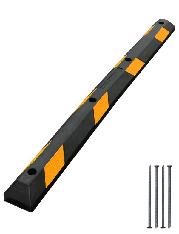 6\u0027 Yellow Low-Profile Rubber Parking Block w/four 13\" Steel Rebar Spikes
