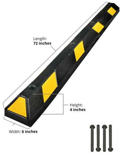 6\u0027 Yellow Rubber Parking Block w/four 5\" Bolts for Concrete