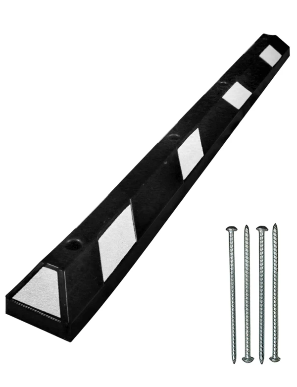 6\u0027 White Rubber Parking Block w/four 14\" Galvanized Rebar Steel Spikes