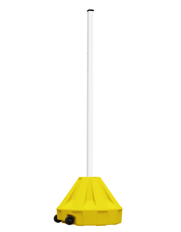 Roll-A-Post Portable Sign Post, 24\" Yellow Base w/ 72\" Tall White Post