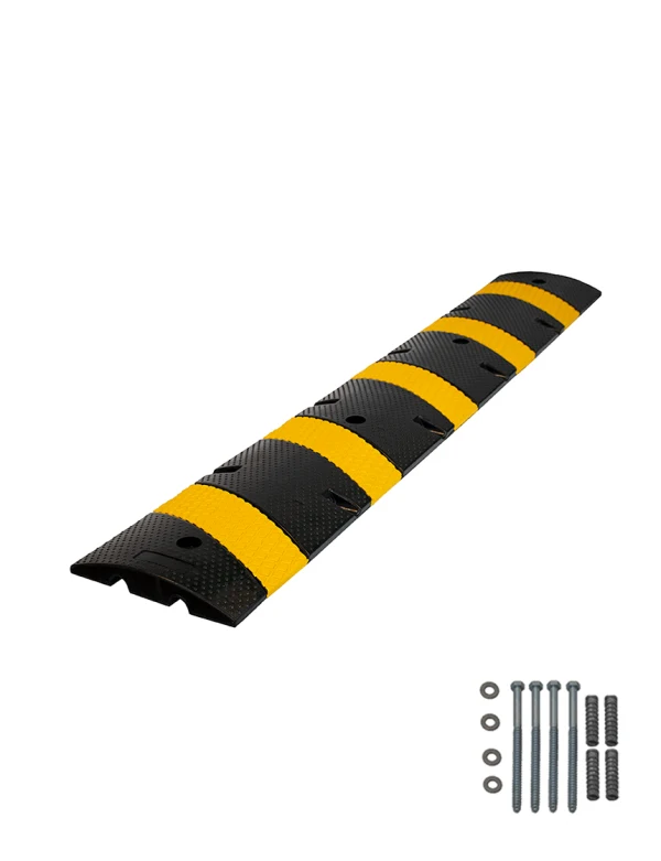6\u0027 Economy Black \u0026 Yellow Rubber Speed Bump with Four (4) Lags \u0026 Anchors