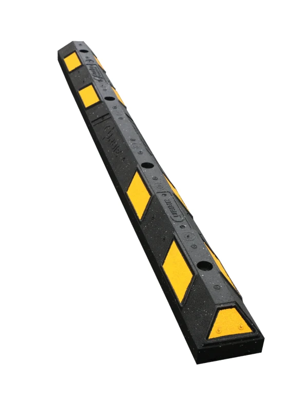 6\u0027 Black \u0026 Yellow \u0027Curbie\" Recycled Rubber Parking Block with Four (4) 13\" Rebar Spikes