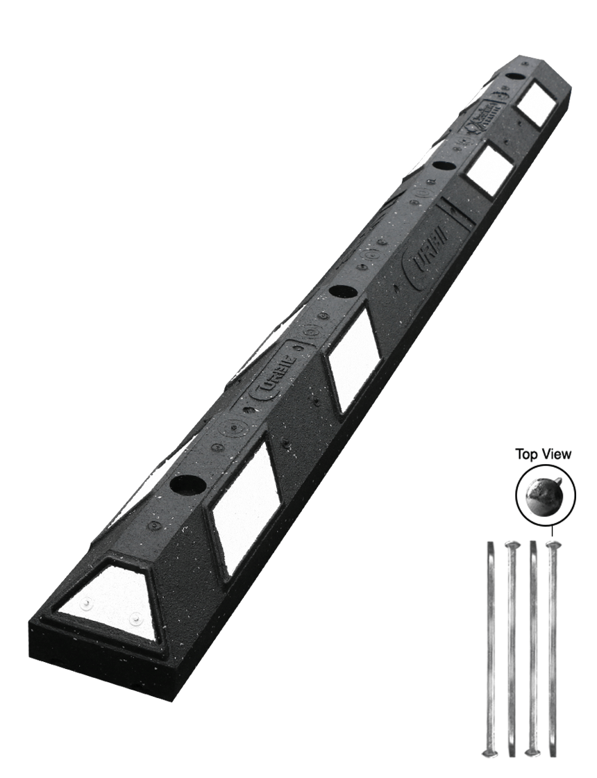 6’ Clearline® Rubber Parking Blocks (with hardware) - Black/White Reflective