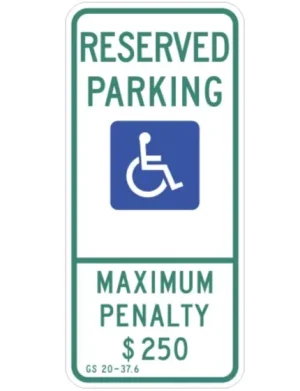 North Carolina Reserved Parking with Handicap Symbol Sign