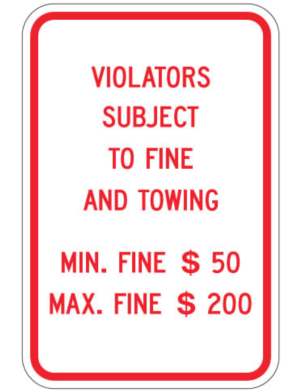 Pennsylvania Violators Subject to Fine And Towing Sign